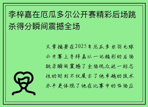 李梓嘉在厄瓜多尔公开赛精彩后场跳杀得分瞬间震撼全场