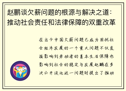 赵鹏谈欠薪问题的根源与解决之道：推动社会责任和法律保障的双重改革
